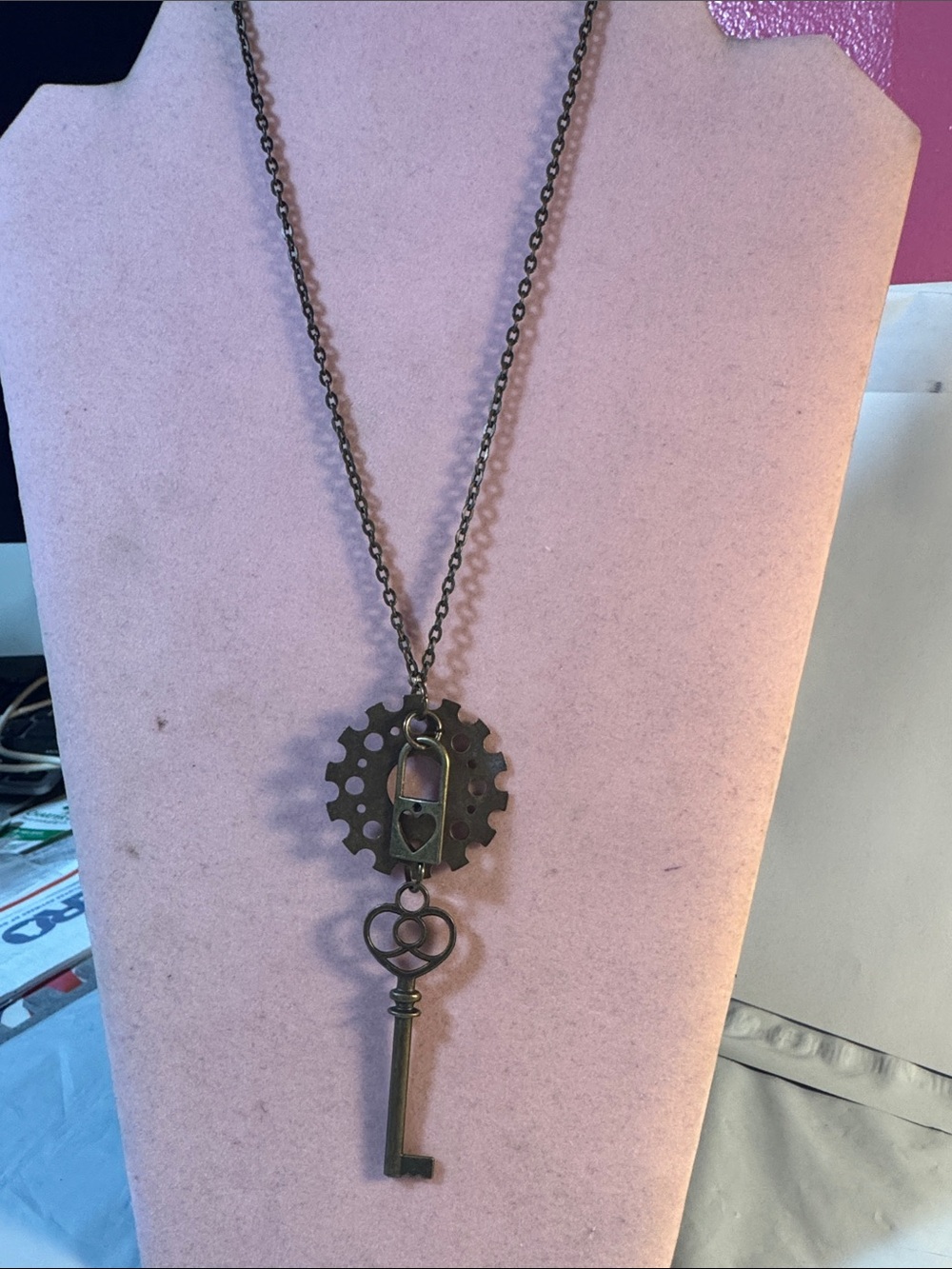 Hand Crafted bronze-tone steampunk key REARVIEW Mirror Charm